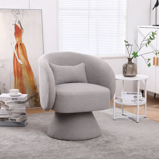 Swivel Accent Chair with a round barrel design for living rooms and bedrooms - Grey