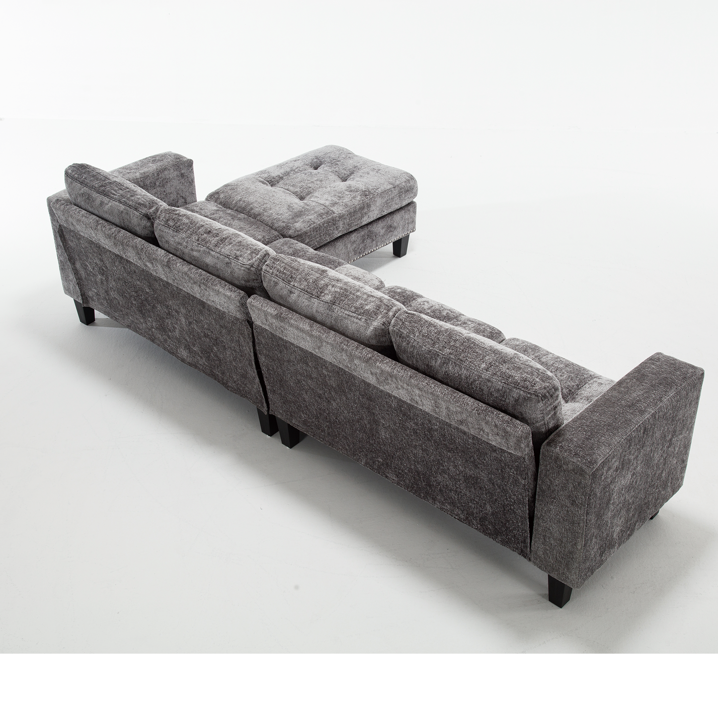 5-Seat Modular Sofa with Storage Ottoman, Reversible Chaise, Chenille, Gray