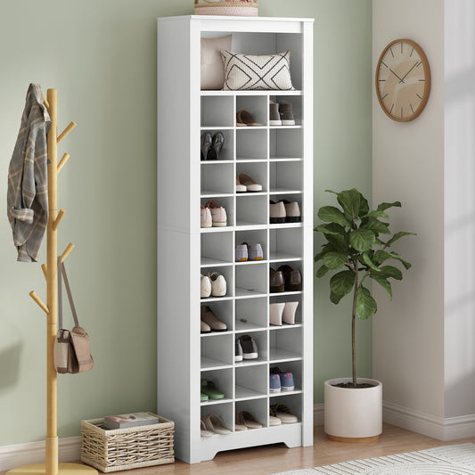 Stylish 30-cubby shoe cabinet, white