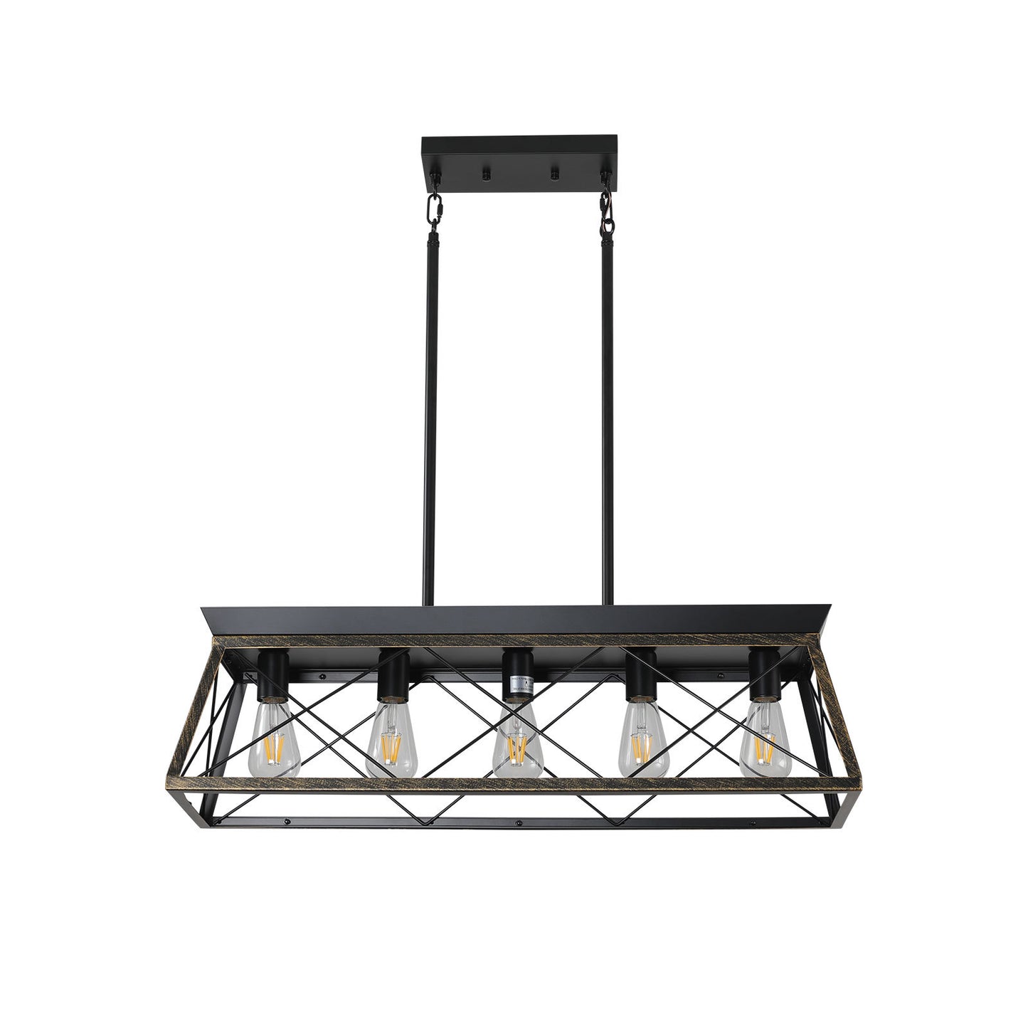 5-Light Black and Gold Farmhouse Chandelier, Rectangular Pendant Fixture