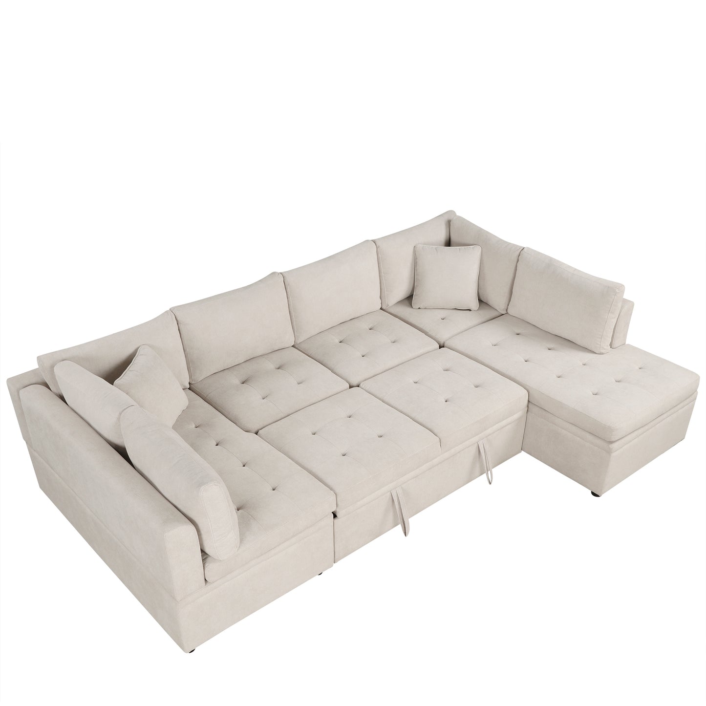 117.3'' U-Shaped Sofa Bed with Pillows, Beige