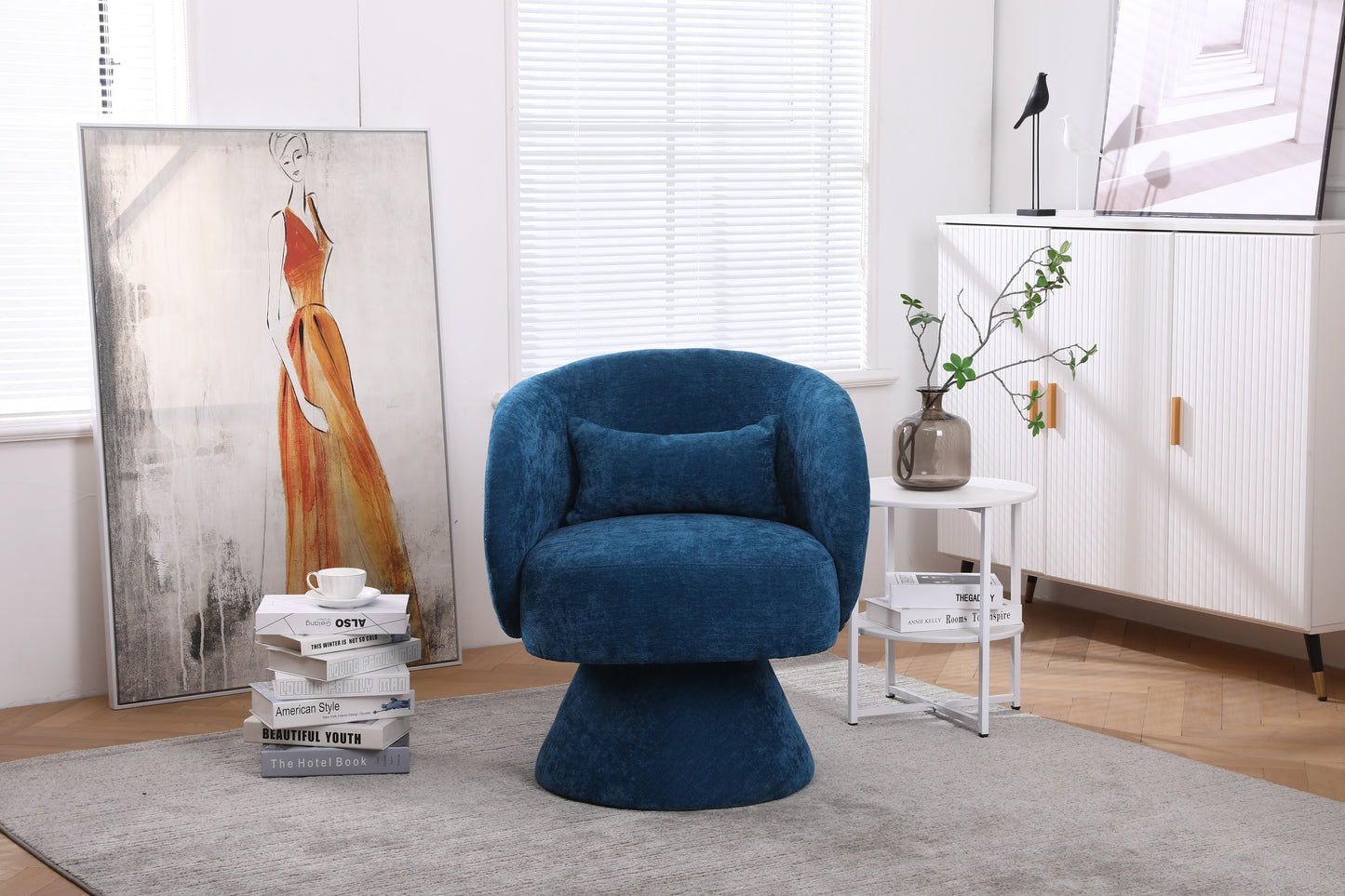 Swivel Accent Chair with a round barrel design for living rooms and bedrooms - Teal