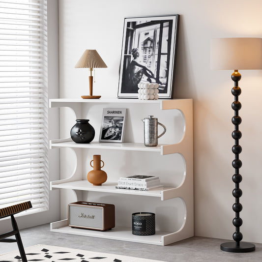 Multifunctional 4-Tier White Bookshelf & Coffee Table