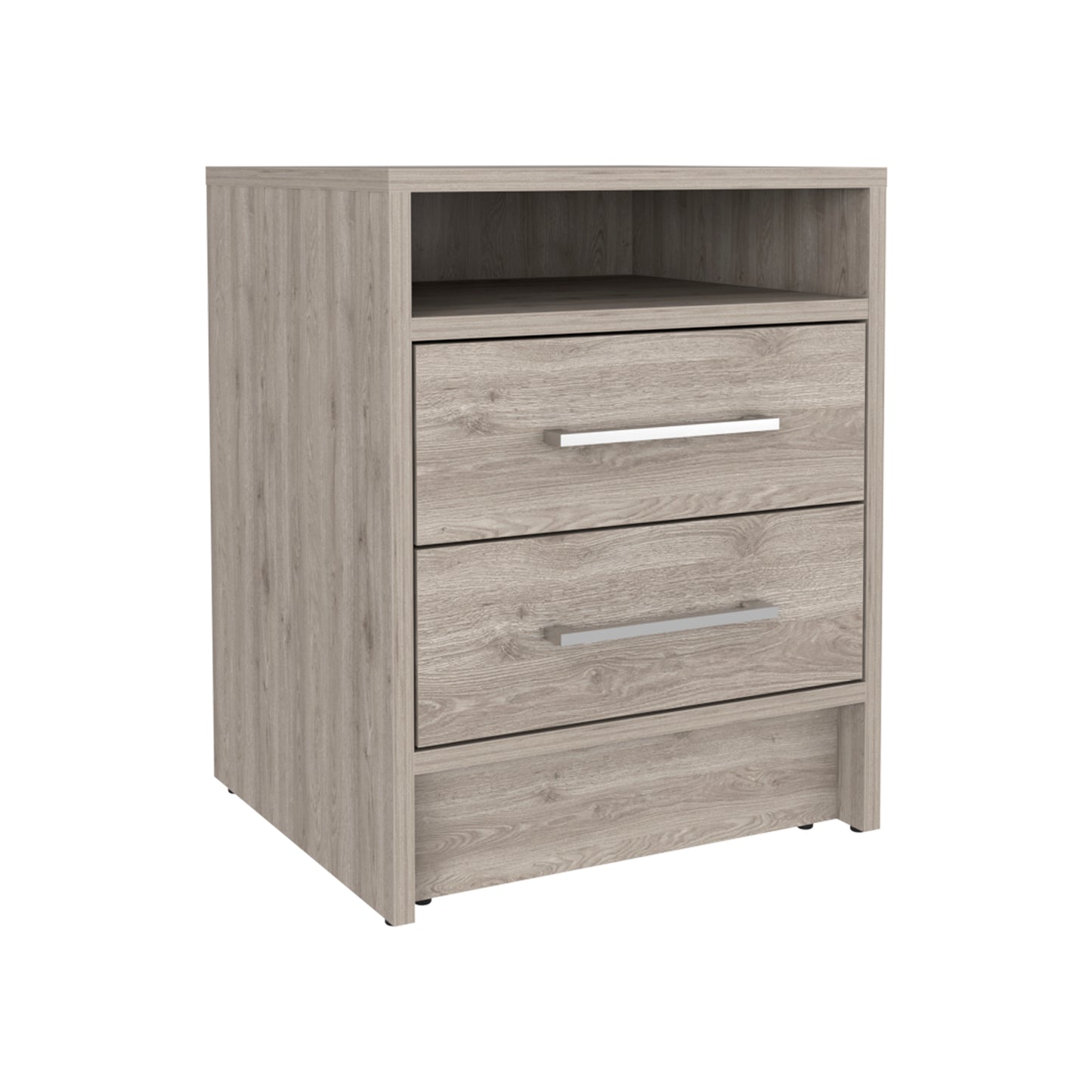 Nightstand 20"H, Two Drawers, Superior Top, Metal Handles, Light Gray