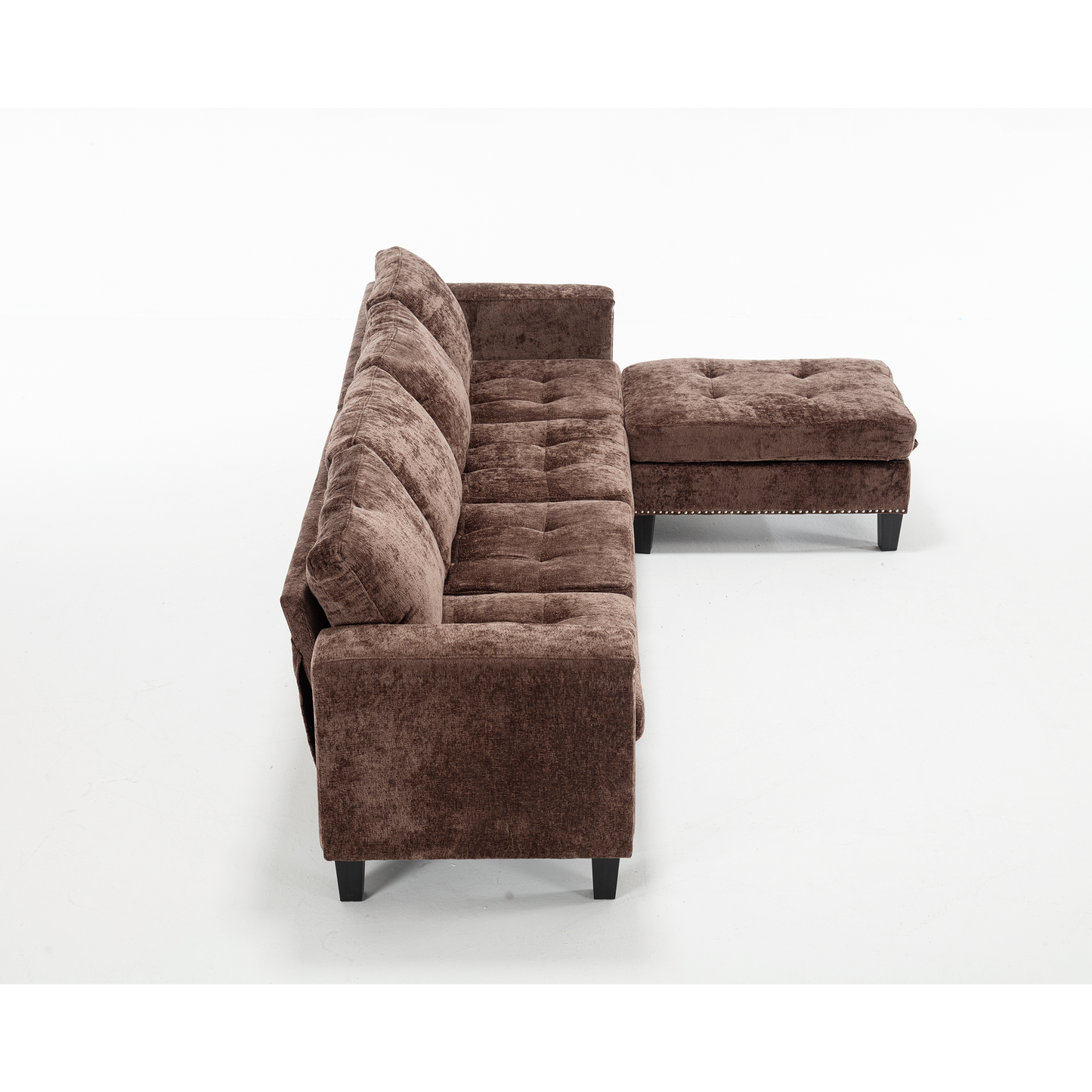 5-Seat Modular Sofa with Storage Ottoman, Reversible Chaise, Chenille, Brown