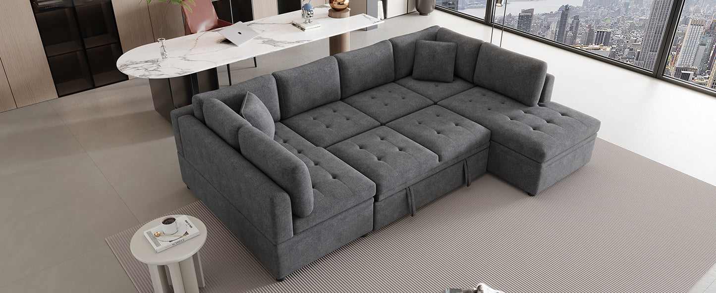 117.3 U-Shaped Sofa Bed with Pillows, Gray