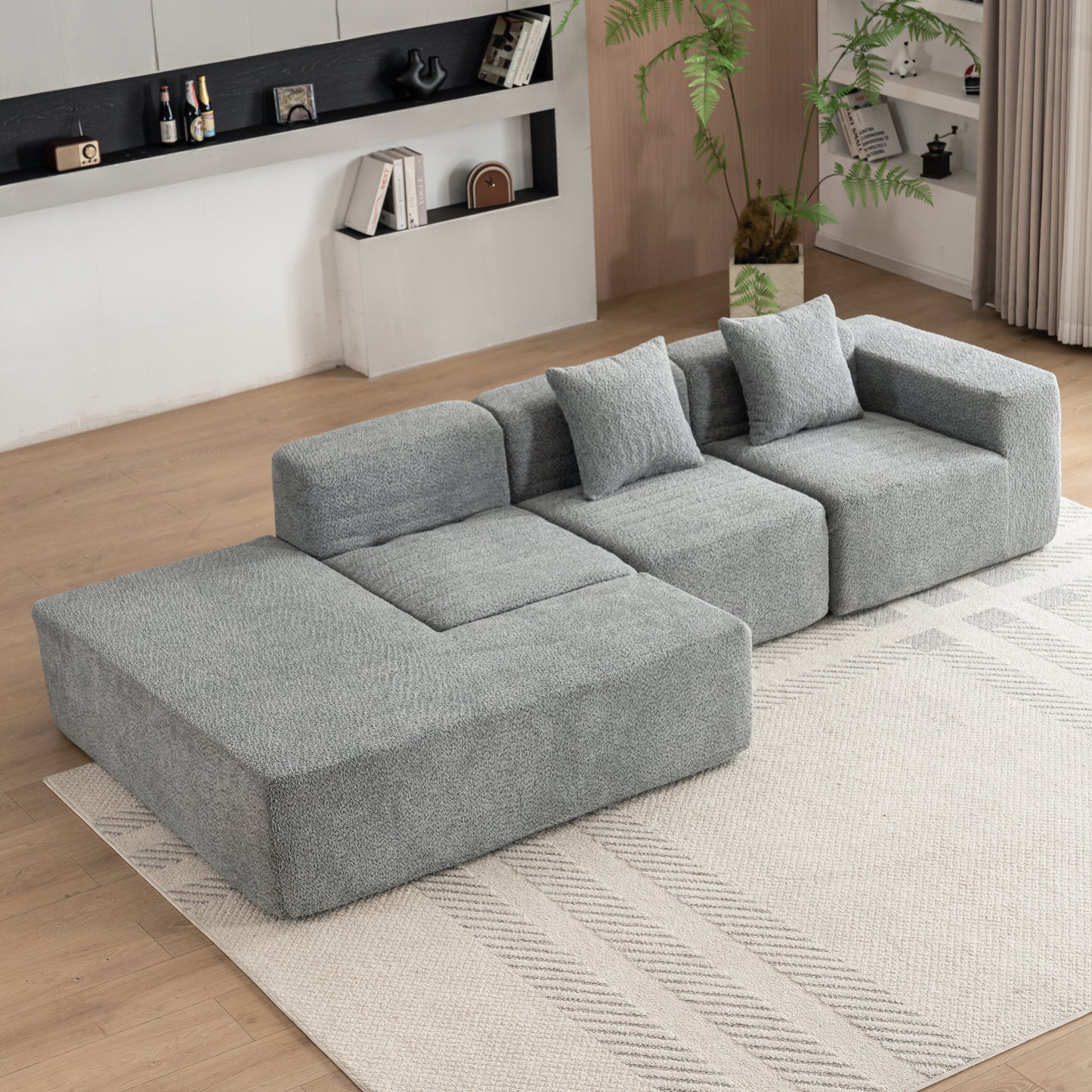 116.5" Sectional Sofa Full-compressed Sofa Couch Free-combined Sofa for Living Room, Grey