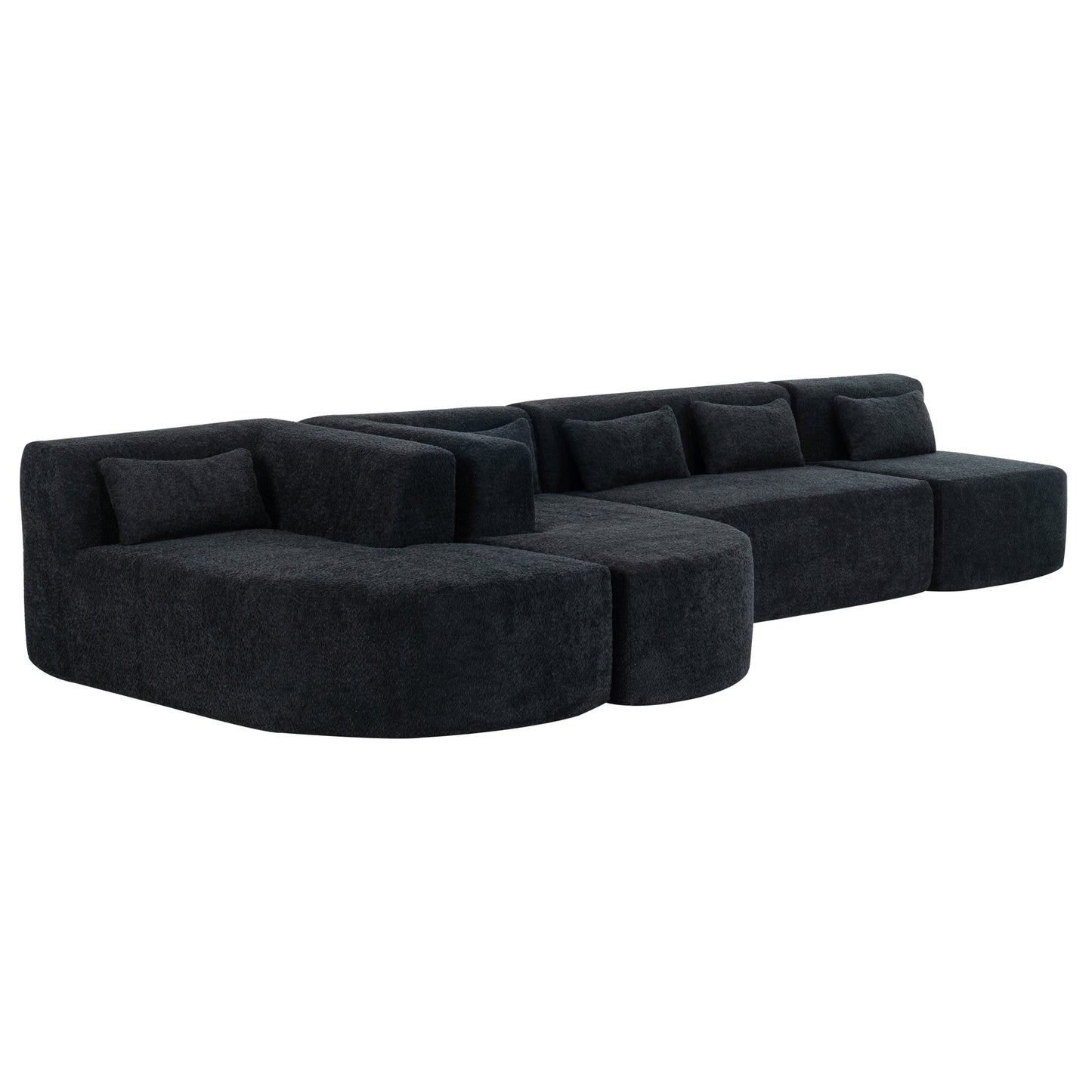 143.7 Upholstered Sofa with Chaise and Back Pillows, Black