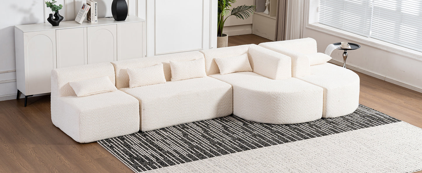 143.7 Upholstered Sofa with Chaise and Back Pillows, Beige