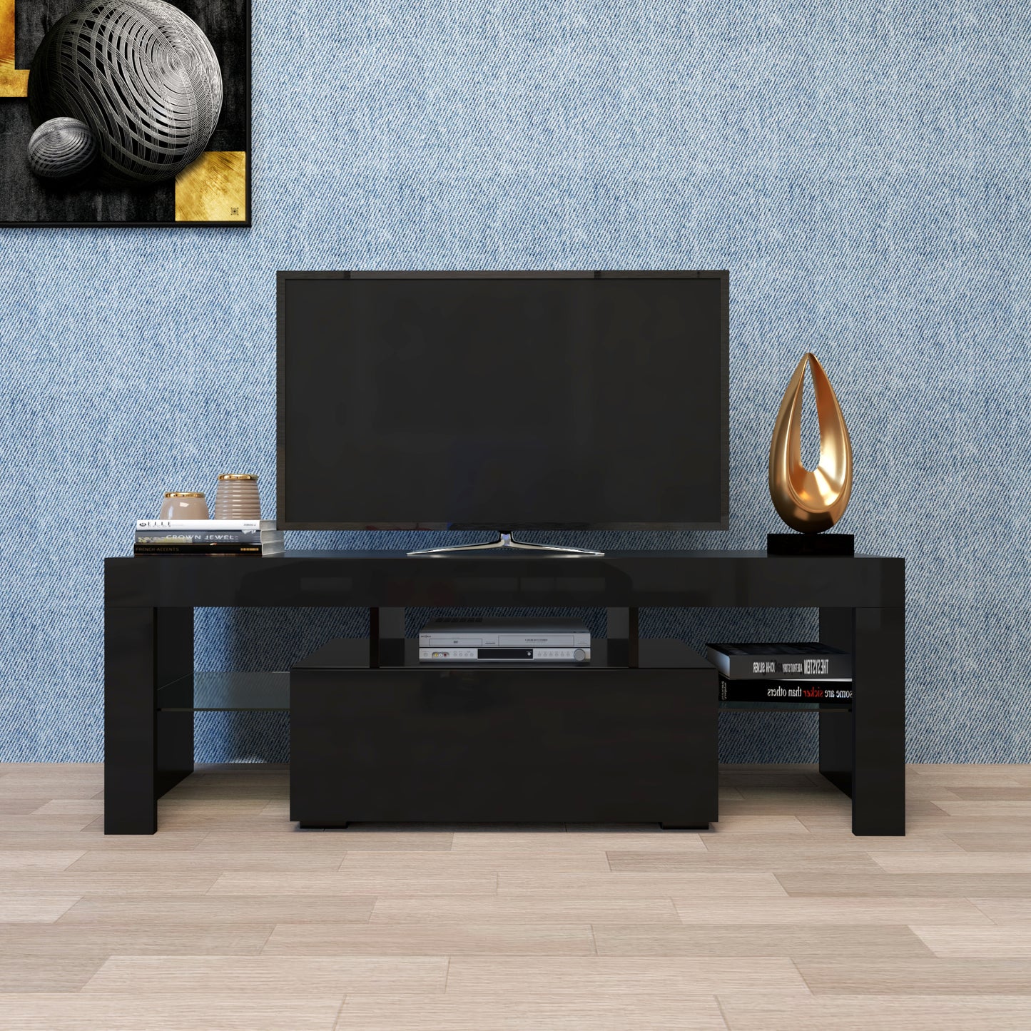 Black TV stand with RGB lights