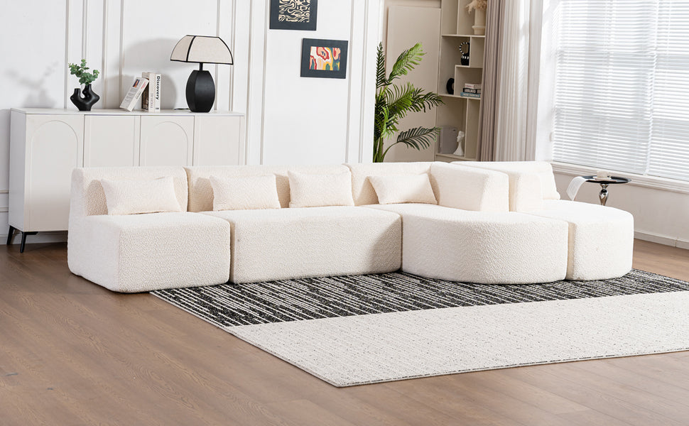 143.7 Upholstered Sofa with Chaise and Back Pillows, Beige