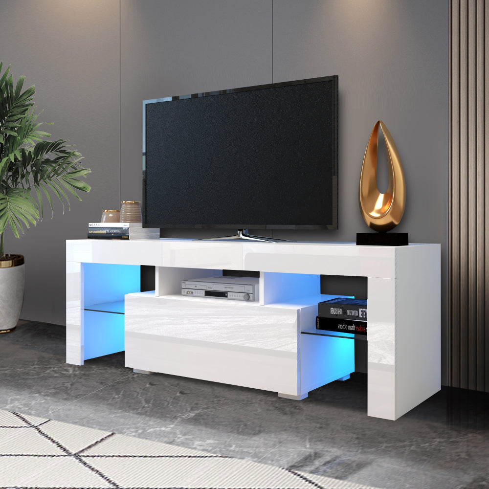 White TV stand with RGB lights