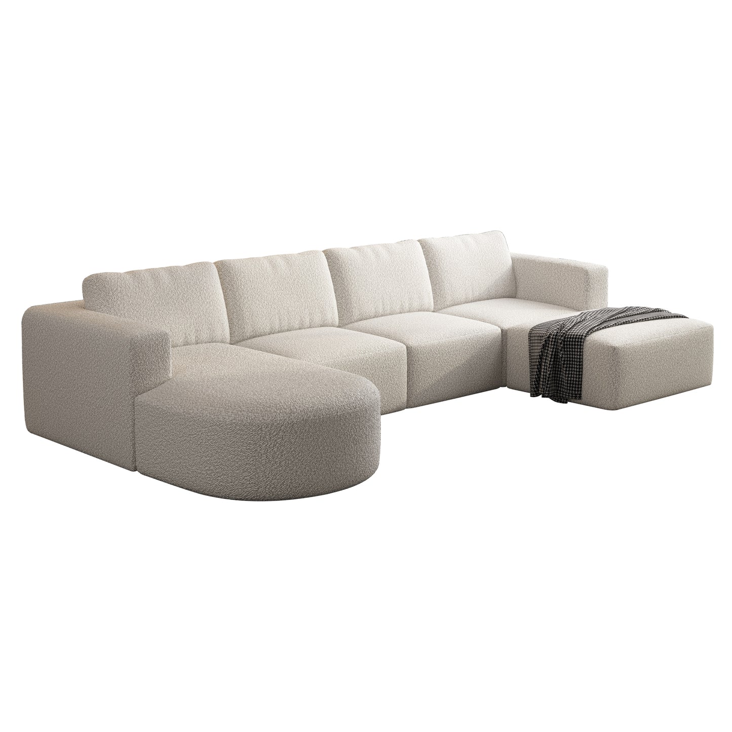 133.84''x70.86'' U-Shaped Modular Sleeper Sofa with Chaise and Ottoman, White