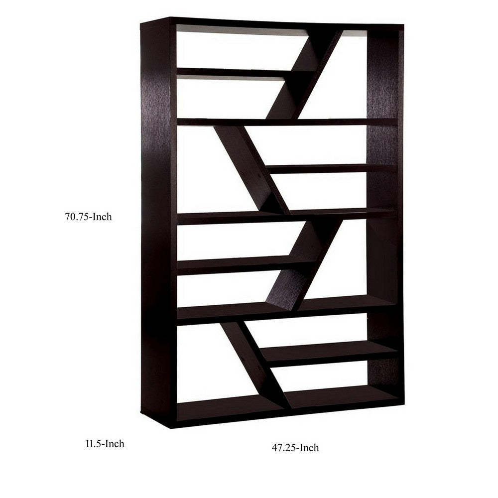 Contemporary Espresso Zig-Zag Display Shelf