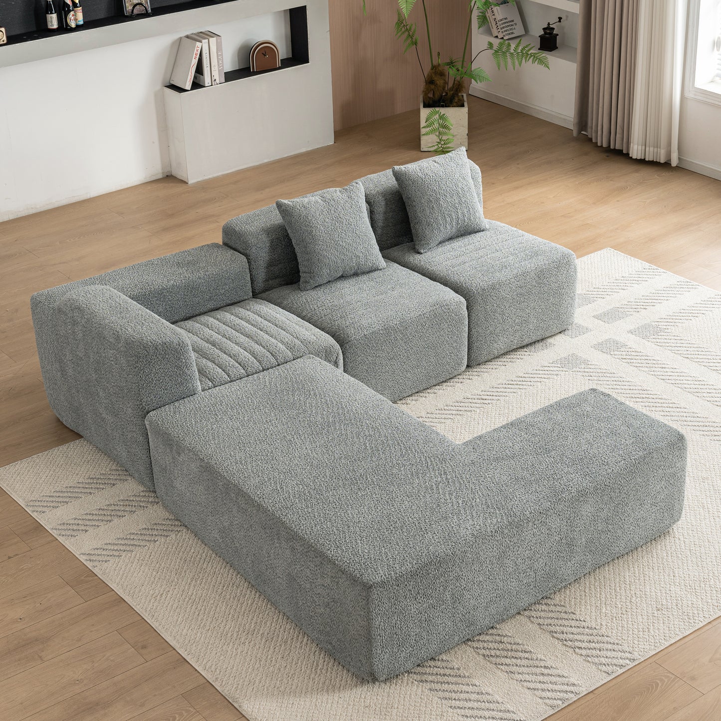 116.5" Sectional Sofa Full-compressed Sofa Couch Free-combined Sofa for Living Room, Grey