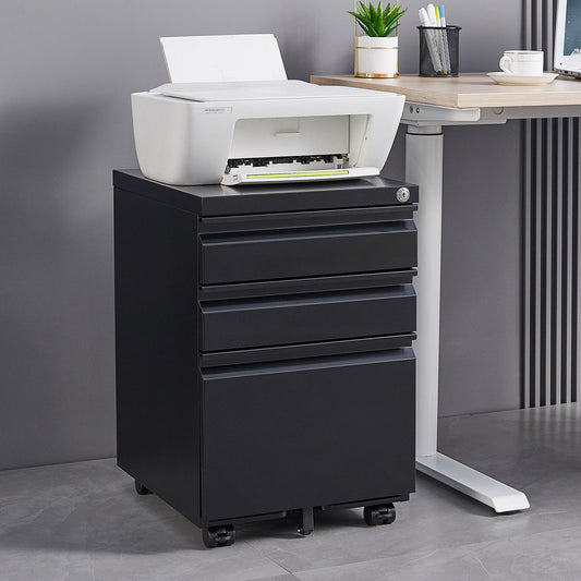 3-drawer mobile file cabinet with lock, black