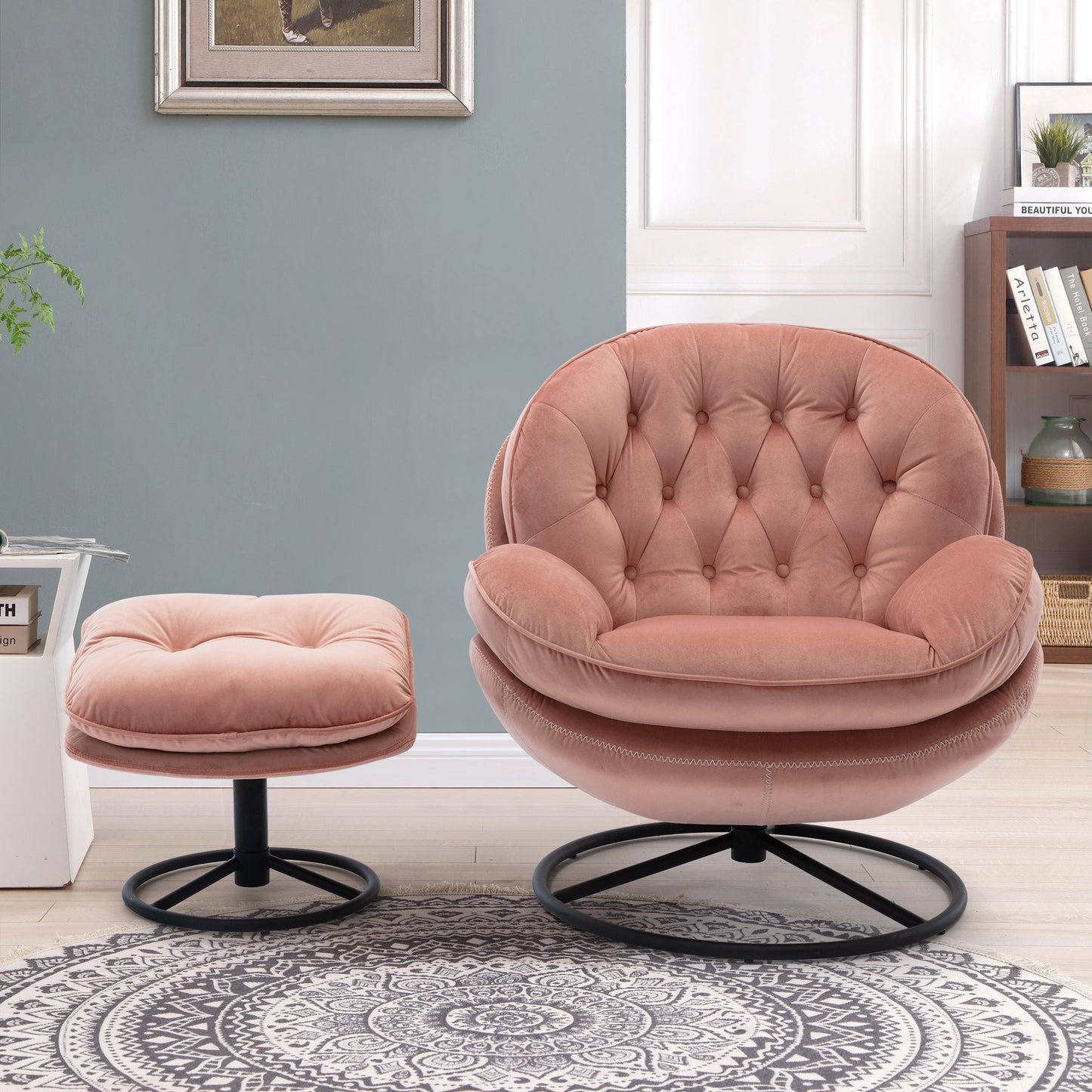 Accent chair with Ottoman - Pink