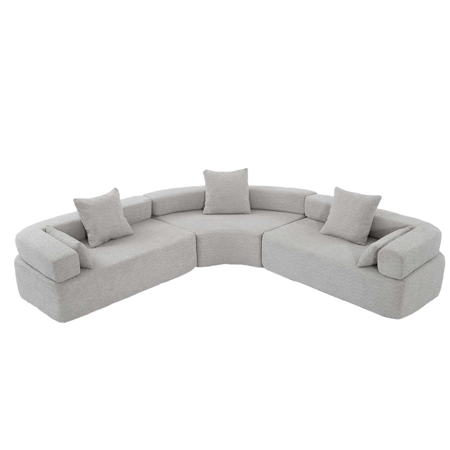 Oversized Curved 4-Seater Modular Sofa, 3-Piece Boucle, Gray