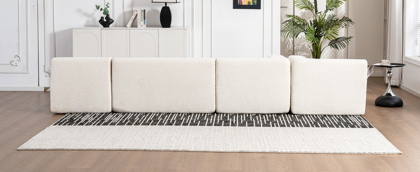 143.7 Upholstered Sofa with Chaise and Back Pillows, Beige