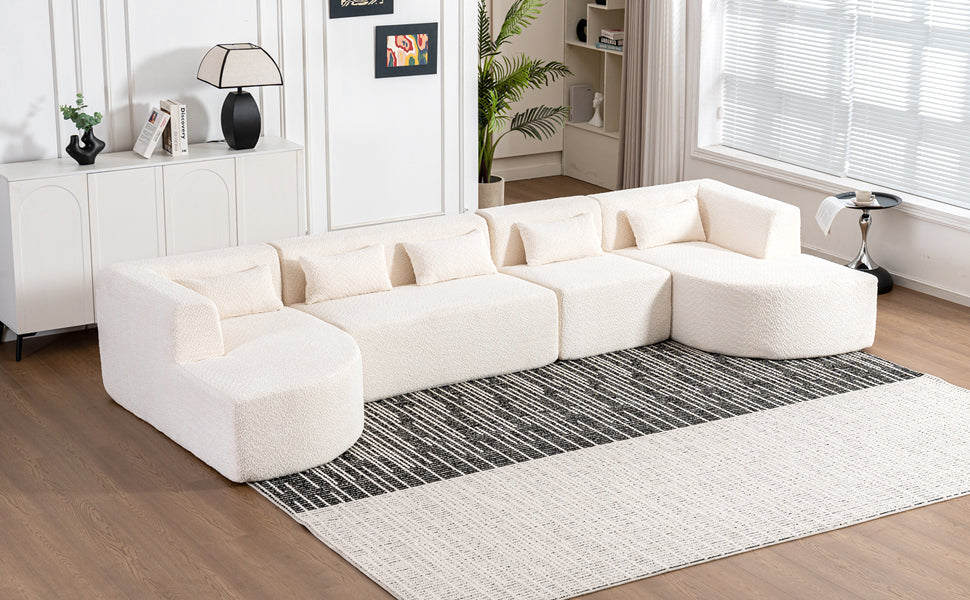 143.7 Upholstered Sofa with Chaise and Back Pillows, Beige