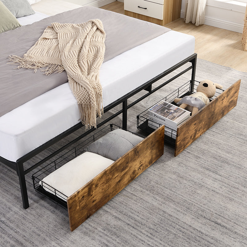 King bed frame with storage headboard and charging station, noise-free