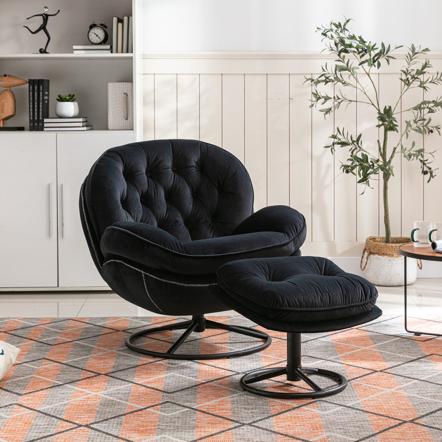 Accent chair with Ottoman - Black