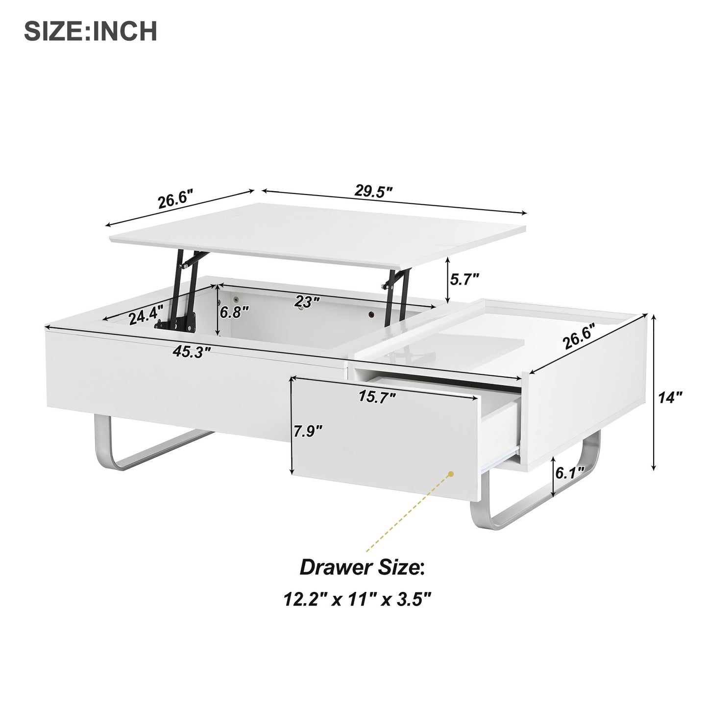 ON-TREND Multi-Functional Coffee Table with Lifted Top, White