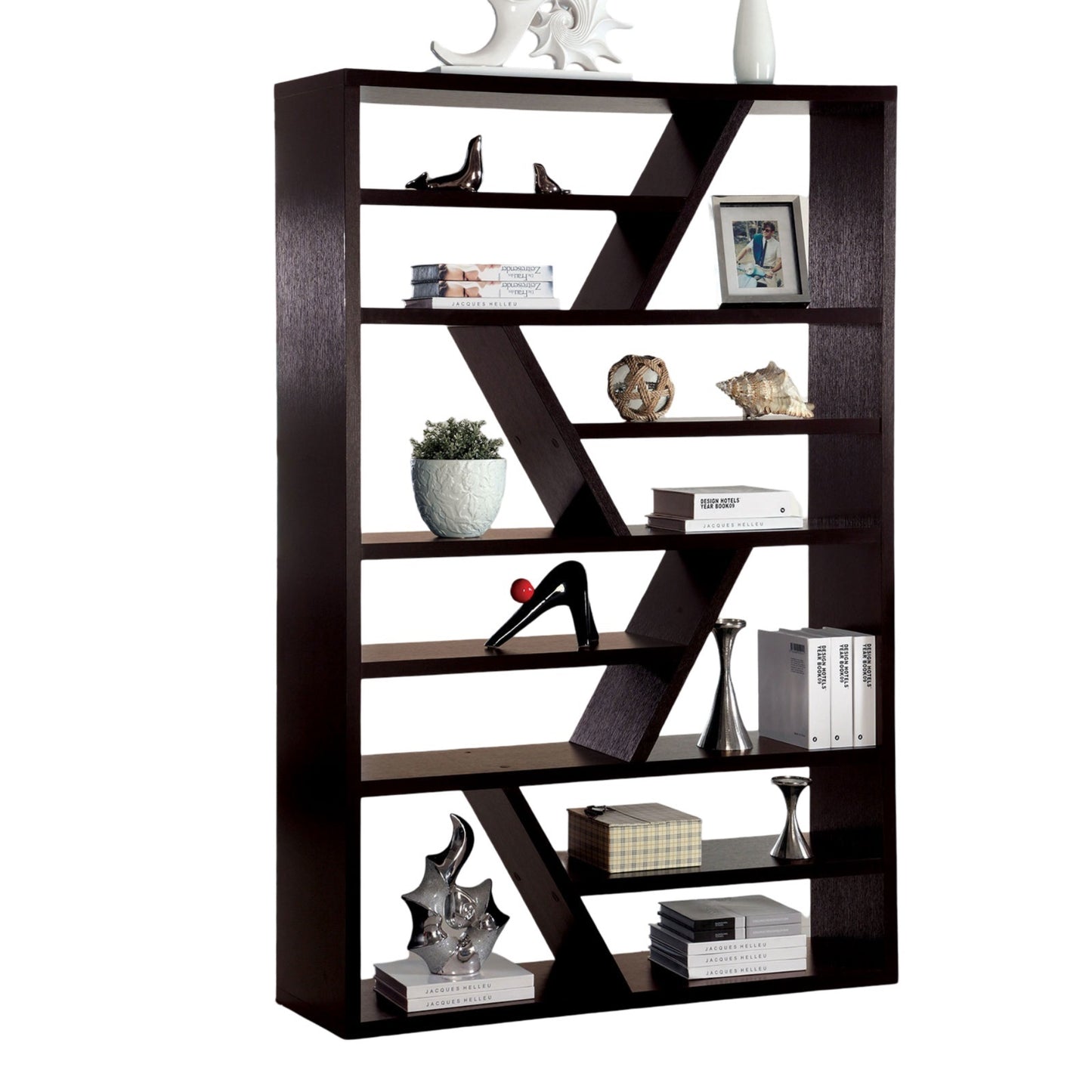 Contemporary Espresso Zig-Zag Display Shelf