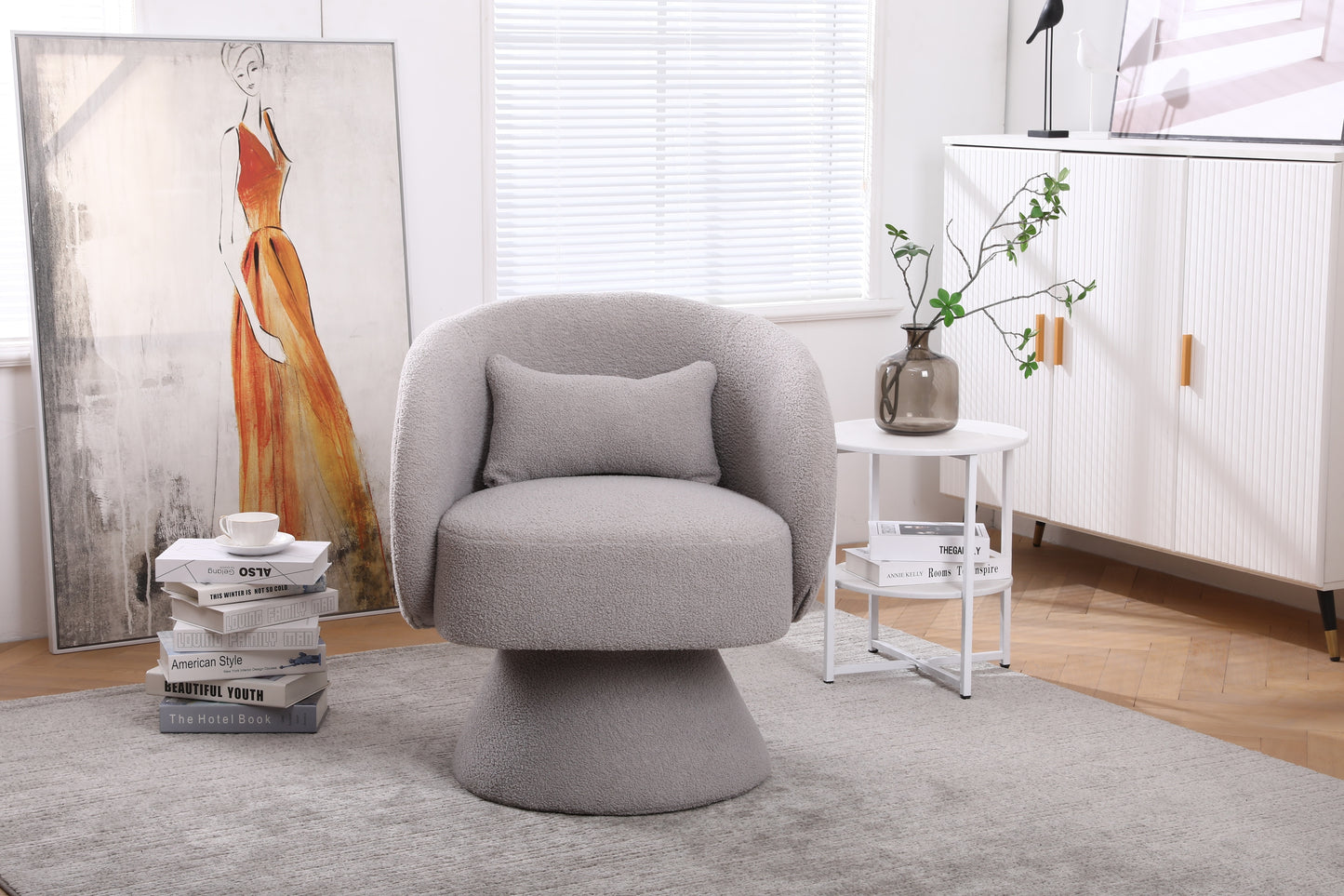 Swivel Accent Chair with a round barrel design for living rooms and bedrooms - Grey