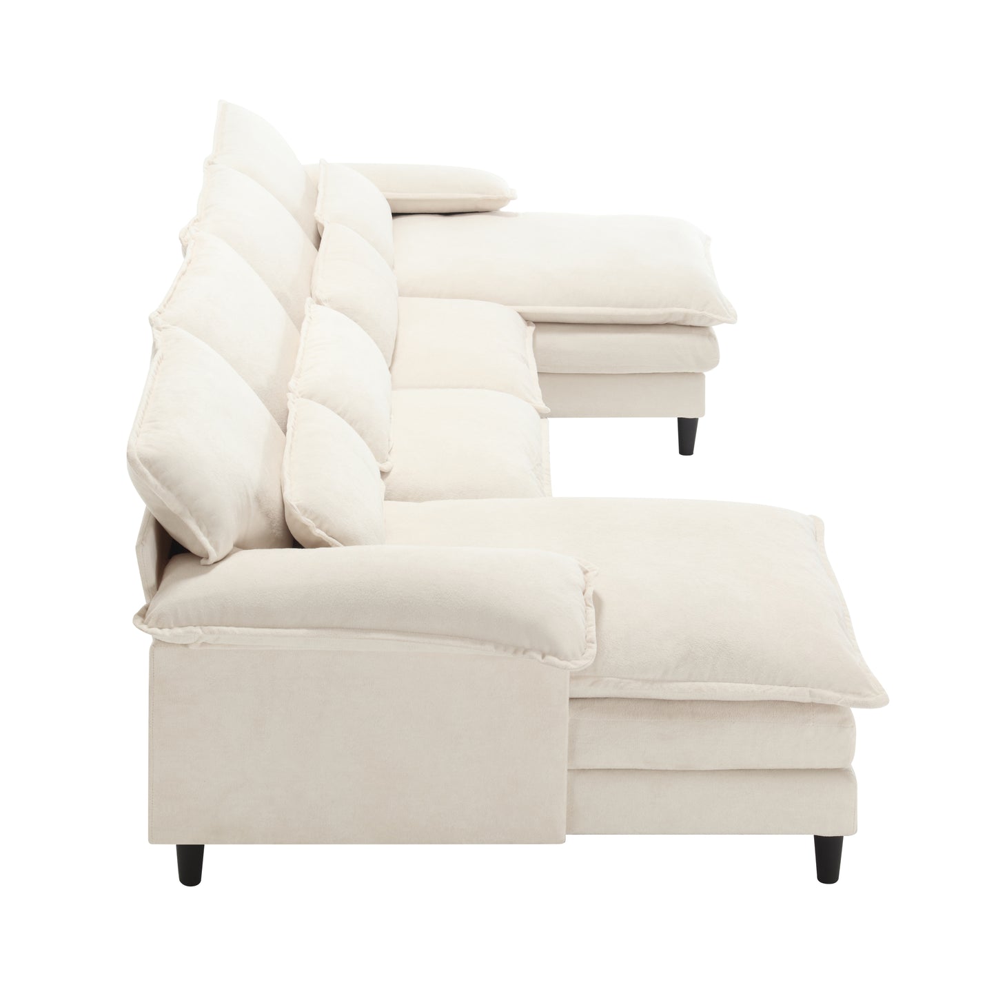 U-Shaped Modular Sectional Sofa with Chaise Lounge, 4 Seater, Terrycloth, Beige