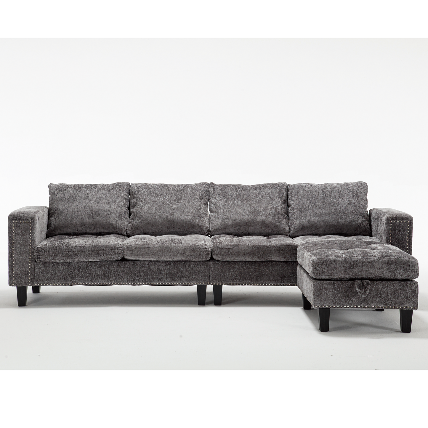 5-Seat Modular Sofa with Storage Ottoman, Reversible Chaise, Chenille, Gray