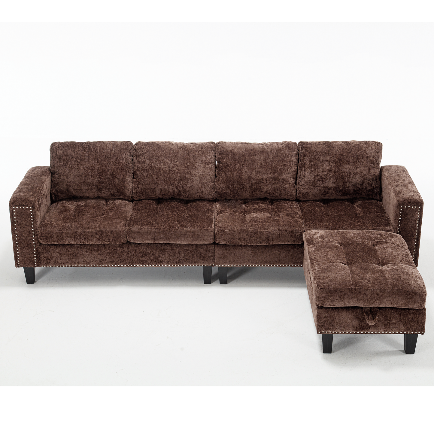 5-Seat Modular Sofa with Storage Ottoman, Reversible Chaise, Chenille, Brown