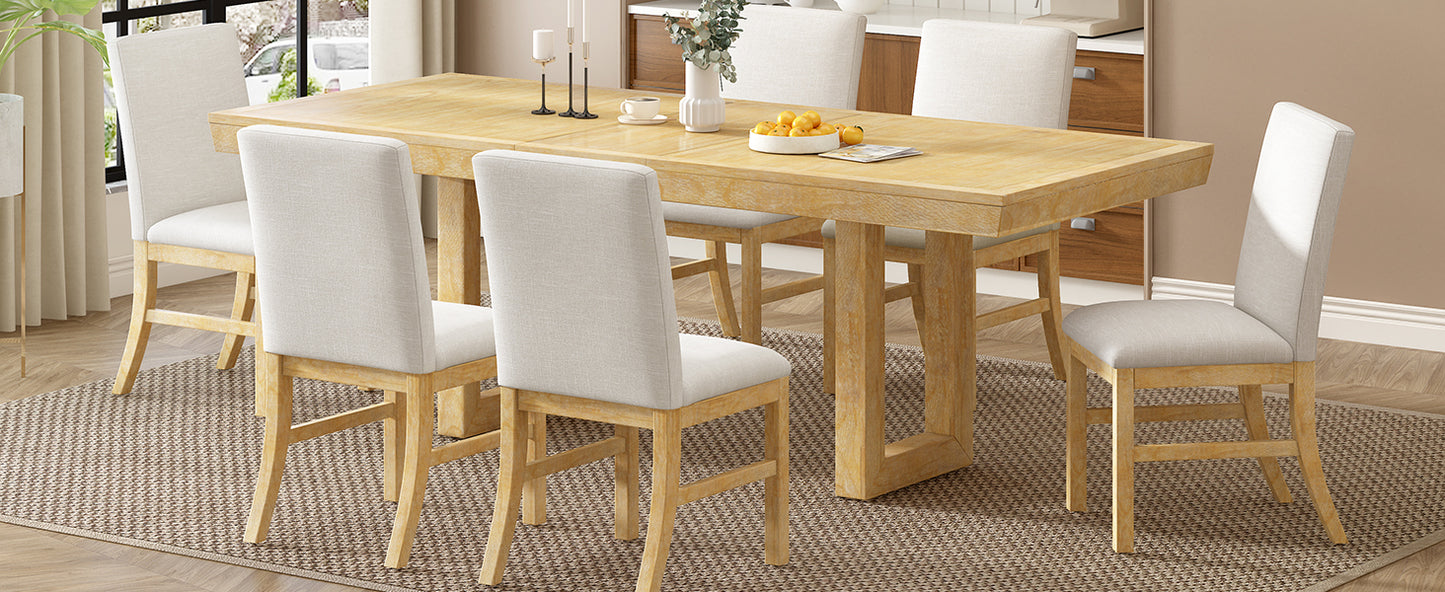 7-piece traditional extendable dining set with butterfly leaf, natural finish