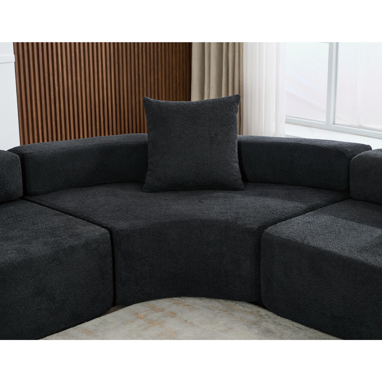 Oversized Curved 4-Seater Modular Sofa, 3-Piece Boucle, Black