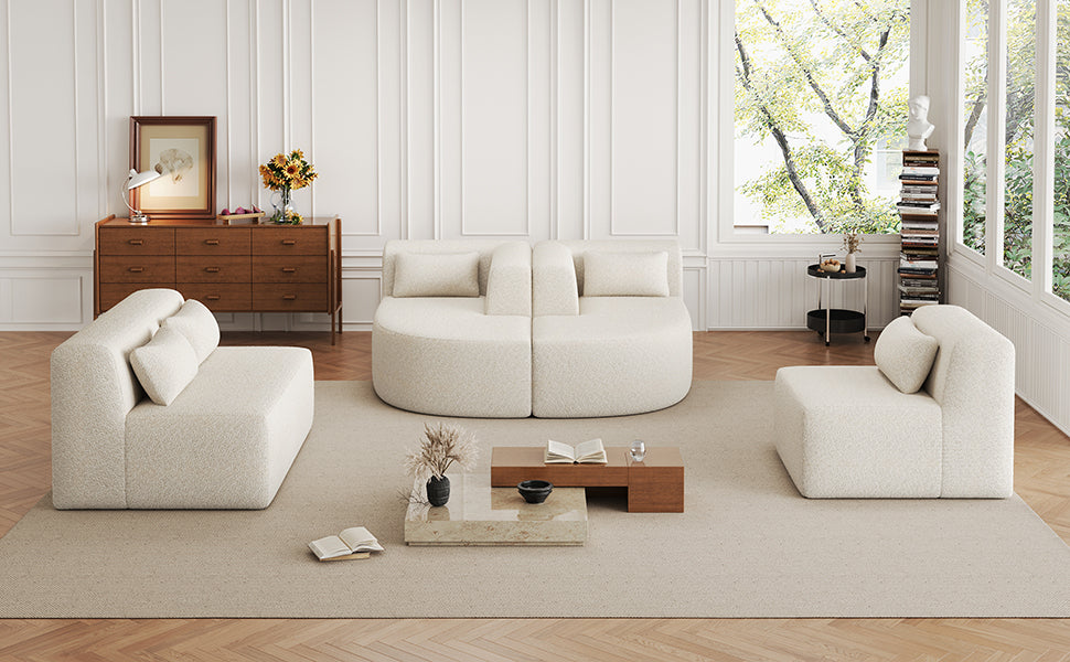 143.7 Upholstered Sofa with Chaise and Back Pillows, Beige