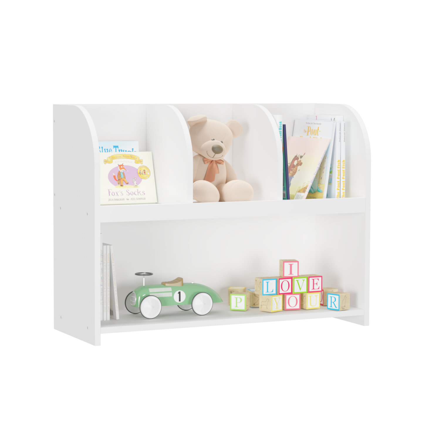 Kids Bookcase with 4 Compartments & Toy Organizer