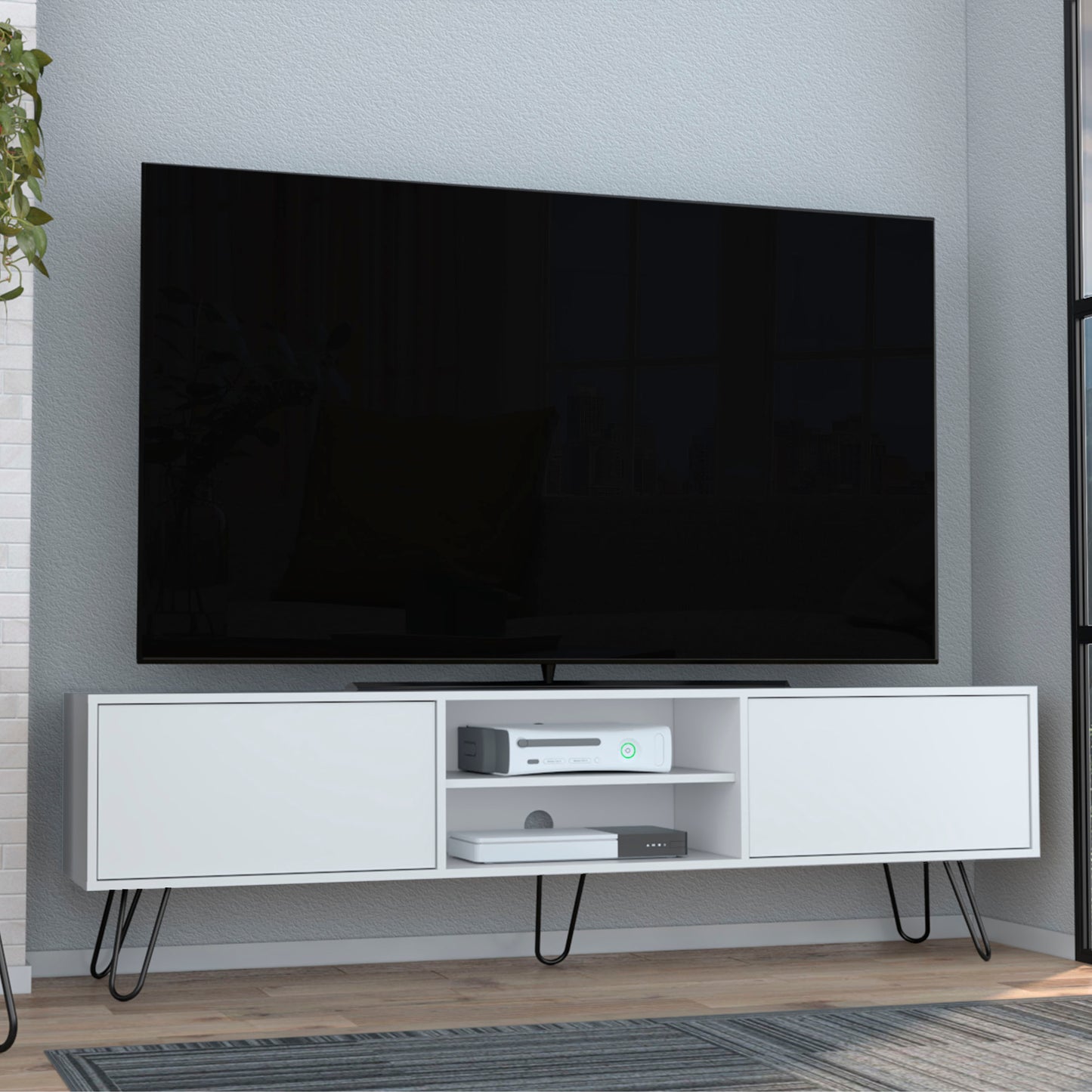 Vassel TV Stand with Hinged Drawers & Hairpin Legs