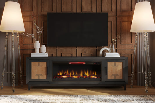 Ventura 86" Fireplace TV Stand, Black & Bourbon Finish