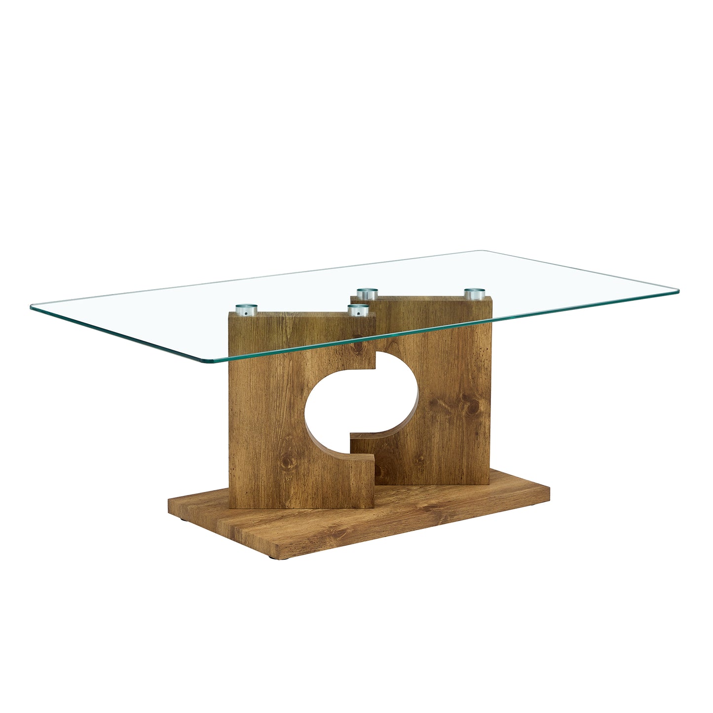 Rectangular Coffee Table with Glass Top & MDF Legs