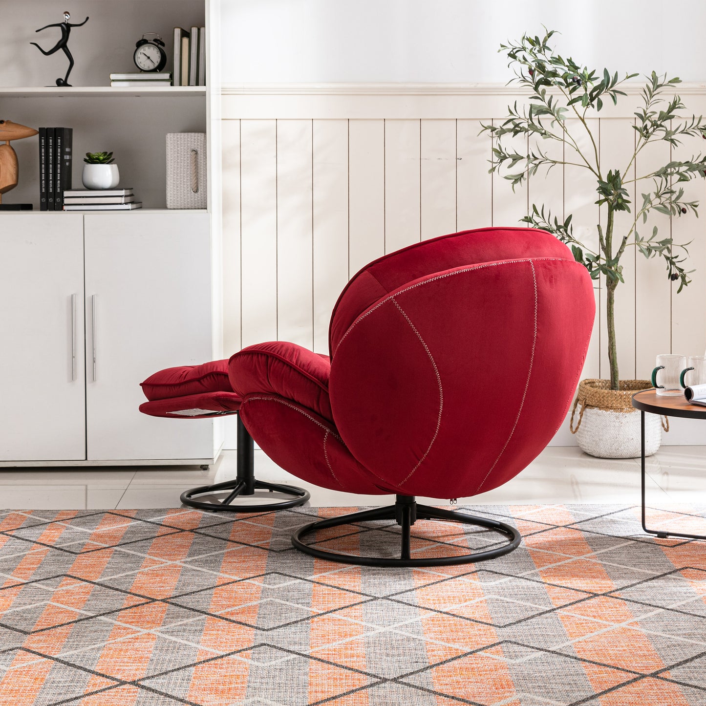 Accent chair with Ottoman - Dark Red