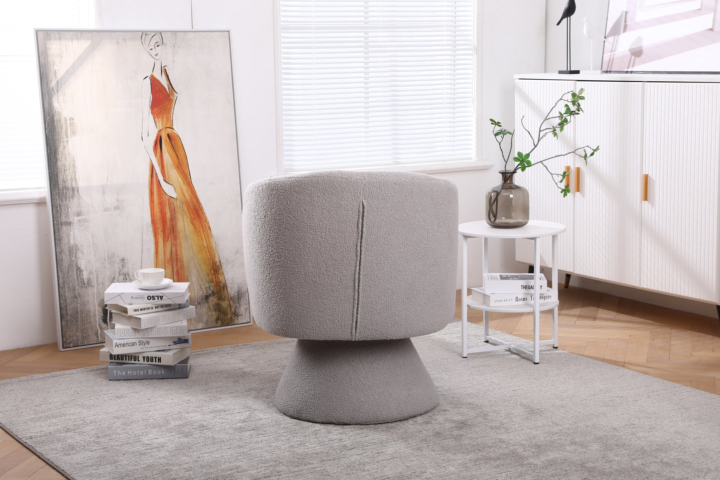 Swivel Accent Chair with a round barrel design for living rooms and bedrooms - Grey