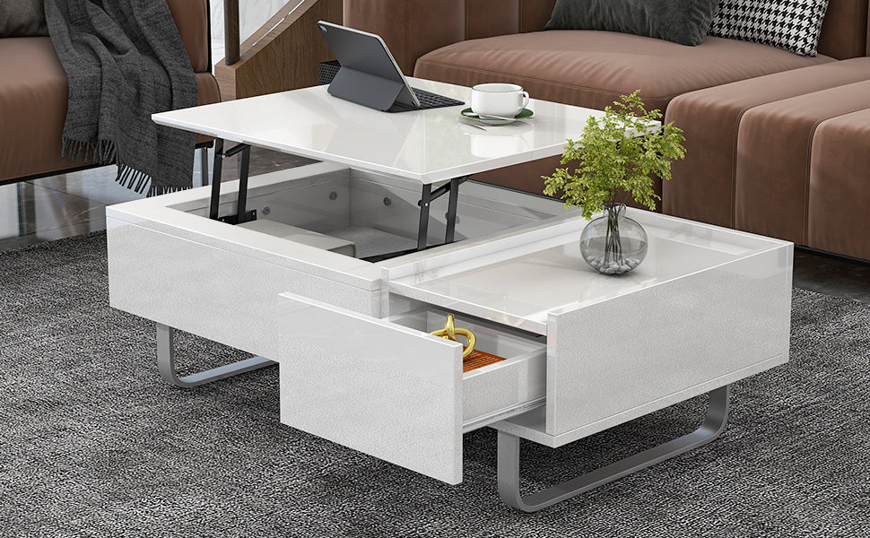 ON-TREND Multi-Functional Coffee Table with Lifted Top, White