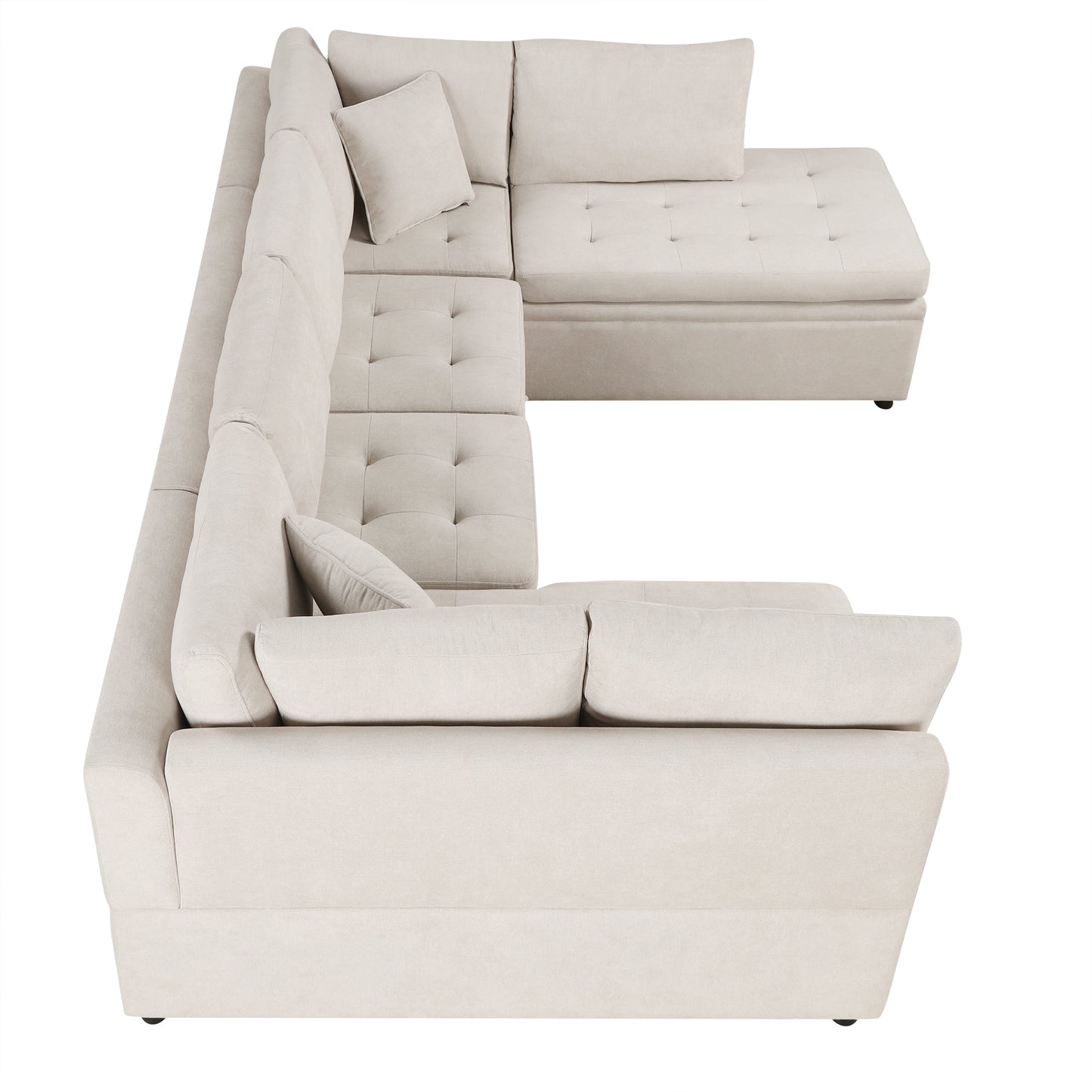 117.3'' U-Shaped Sofa Bed with Pillows, Beige