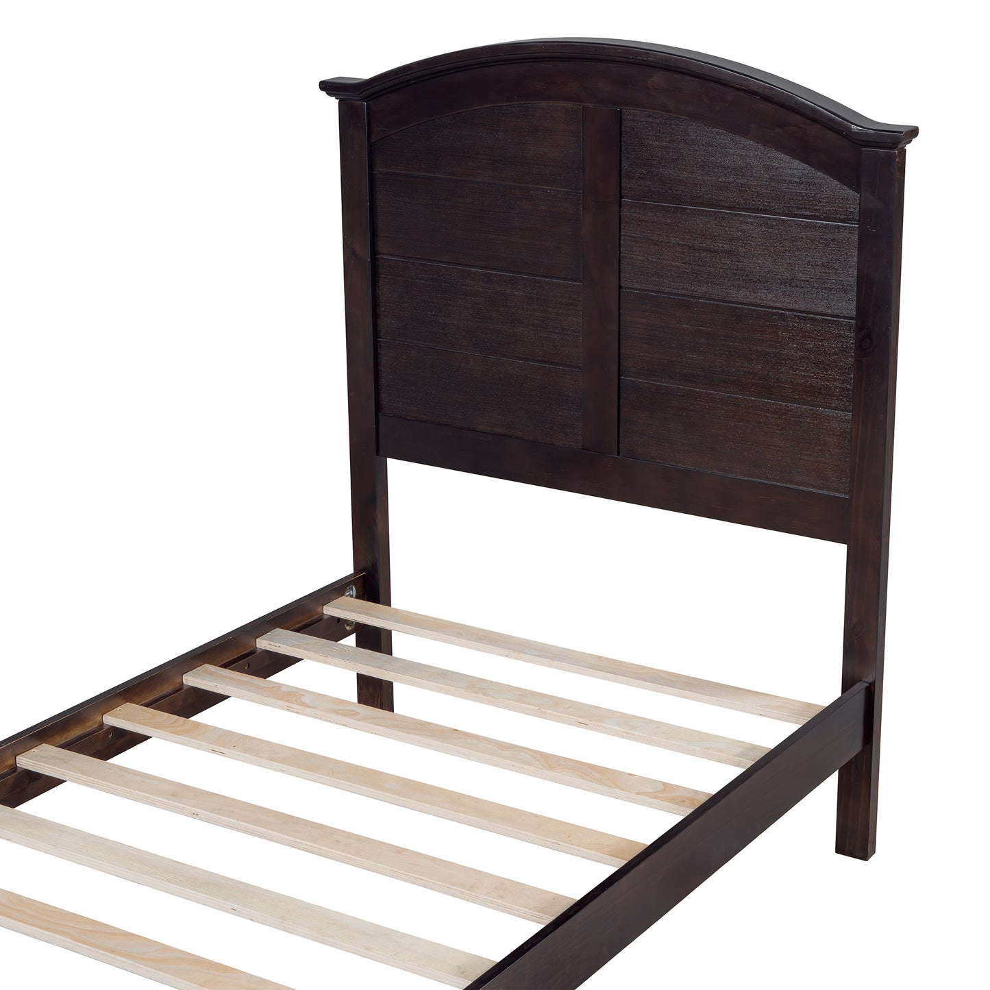 Farmhouse twin platform bed with curl design, espresso