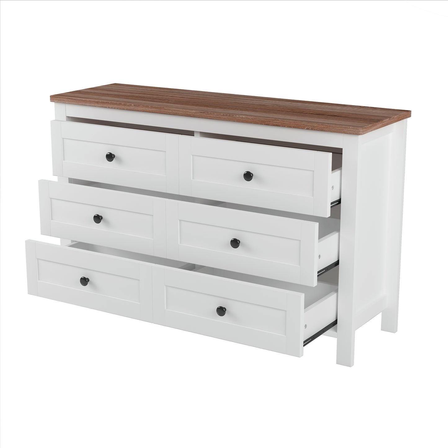 Retro farmhouse dresser with 6 drawers, white and brown