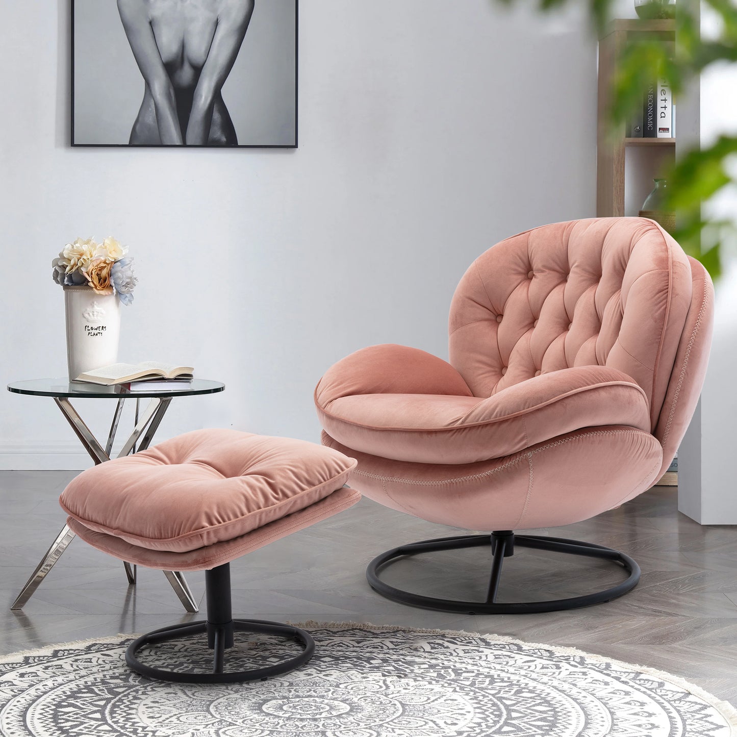 Accent chair with Ottoman - Pink