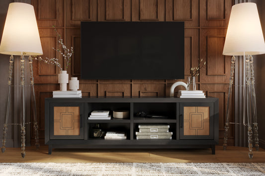 Ventura 86" TV Stand, Black & Bourbon Finish