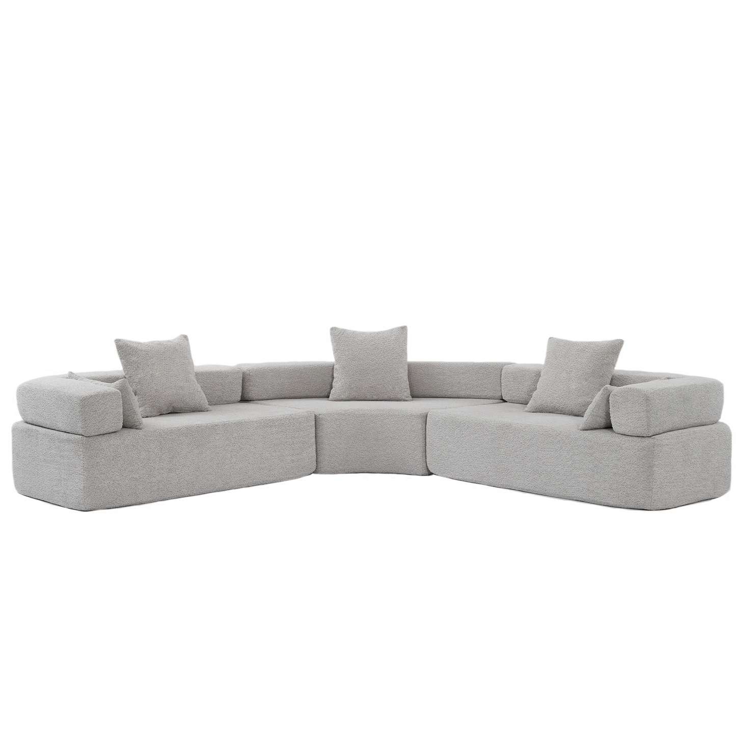 Oversized Curved 4-Seater Modular Sofa, 3-Piece Boucle, Gray