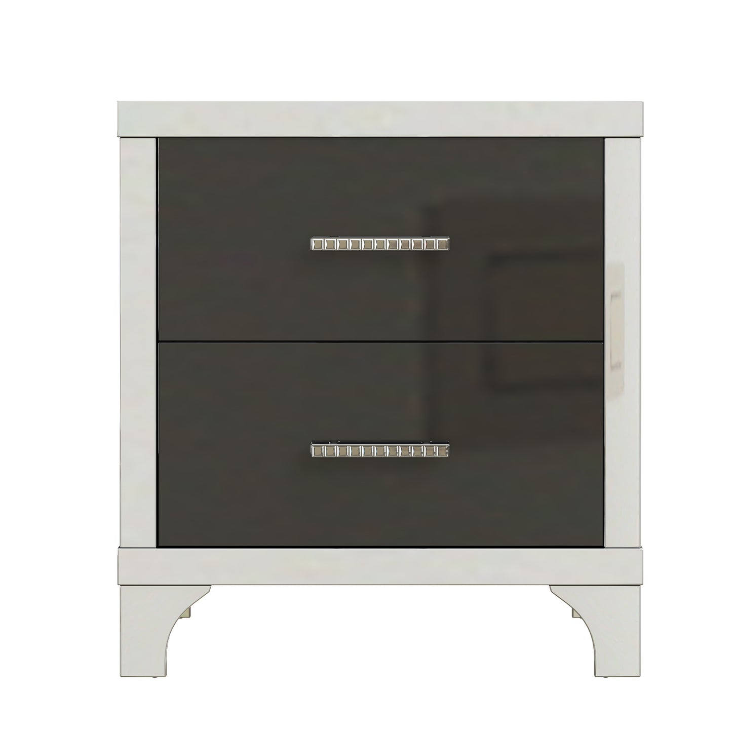 Elegant high gloss nightstand with 2 drawers, mirrored, black