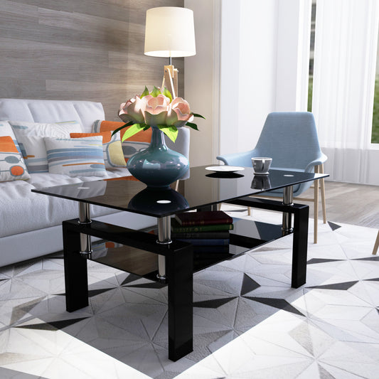 Rectangle Black Glass Coffee Table, Modern Design